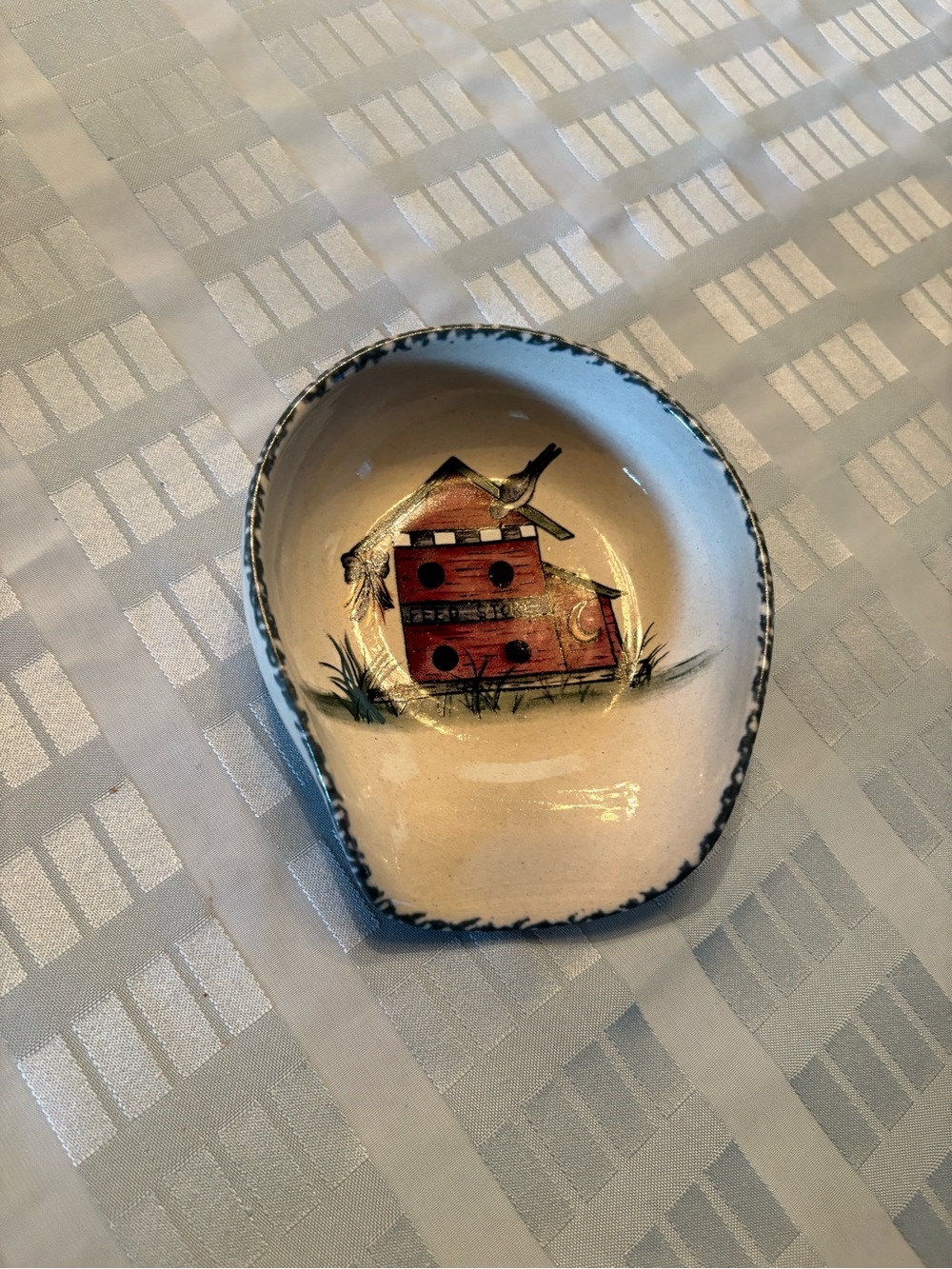 Painted Ceramic Spoon Rest in Cream and Blue. Home and Garden Party